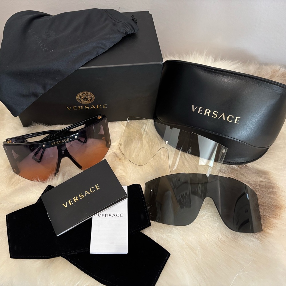 💯 Authentic Versace Black, Clear and Purple Sunglasses (shield lens)